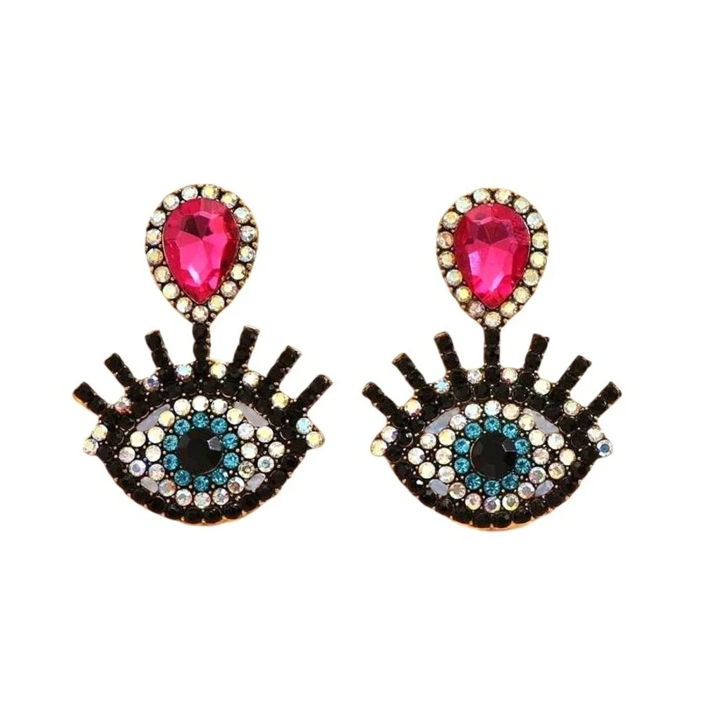 New‎ Eyeball Jeweled Rhinestone Encrusted Pink Drop Earrings Sparkle Horror Goth